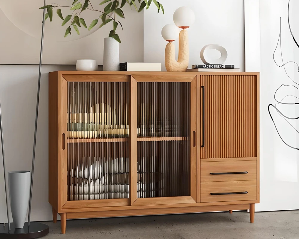 wood sideboard with glass doors