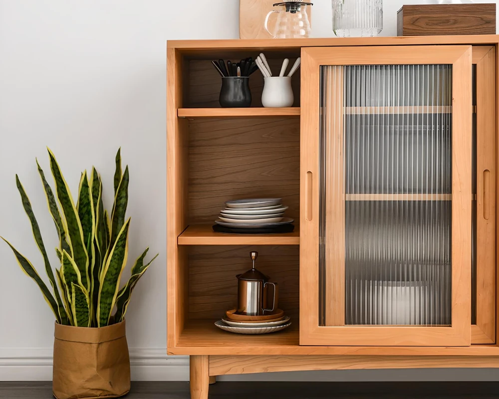 wood and rattan sideboard