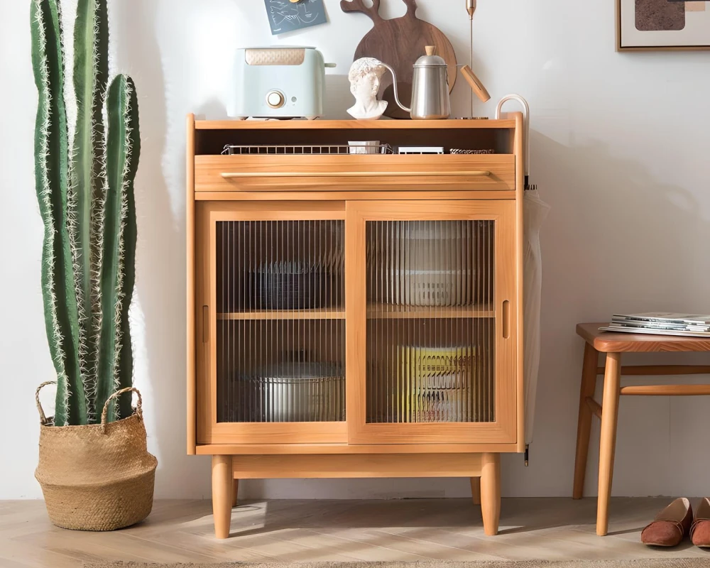 wood sideboard with glass doors