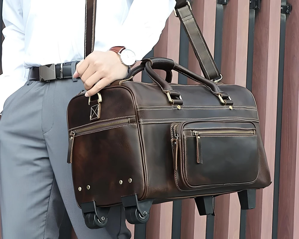 leather carry on duffel bag