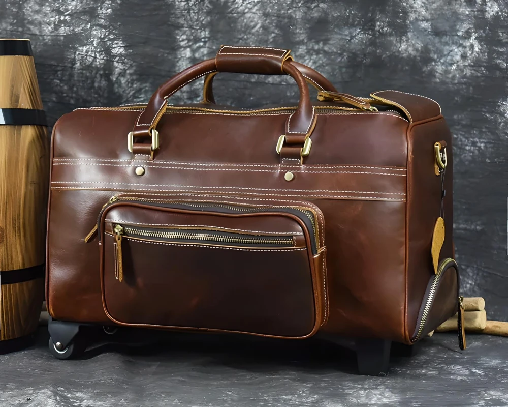 leather carry on luggage with wheels